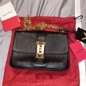 Valentino Black shoulder Bag with Gold Chain